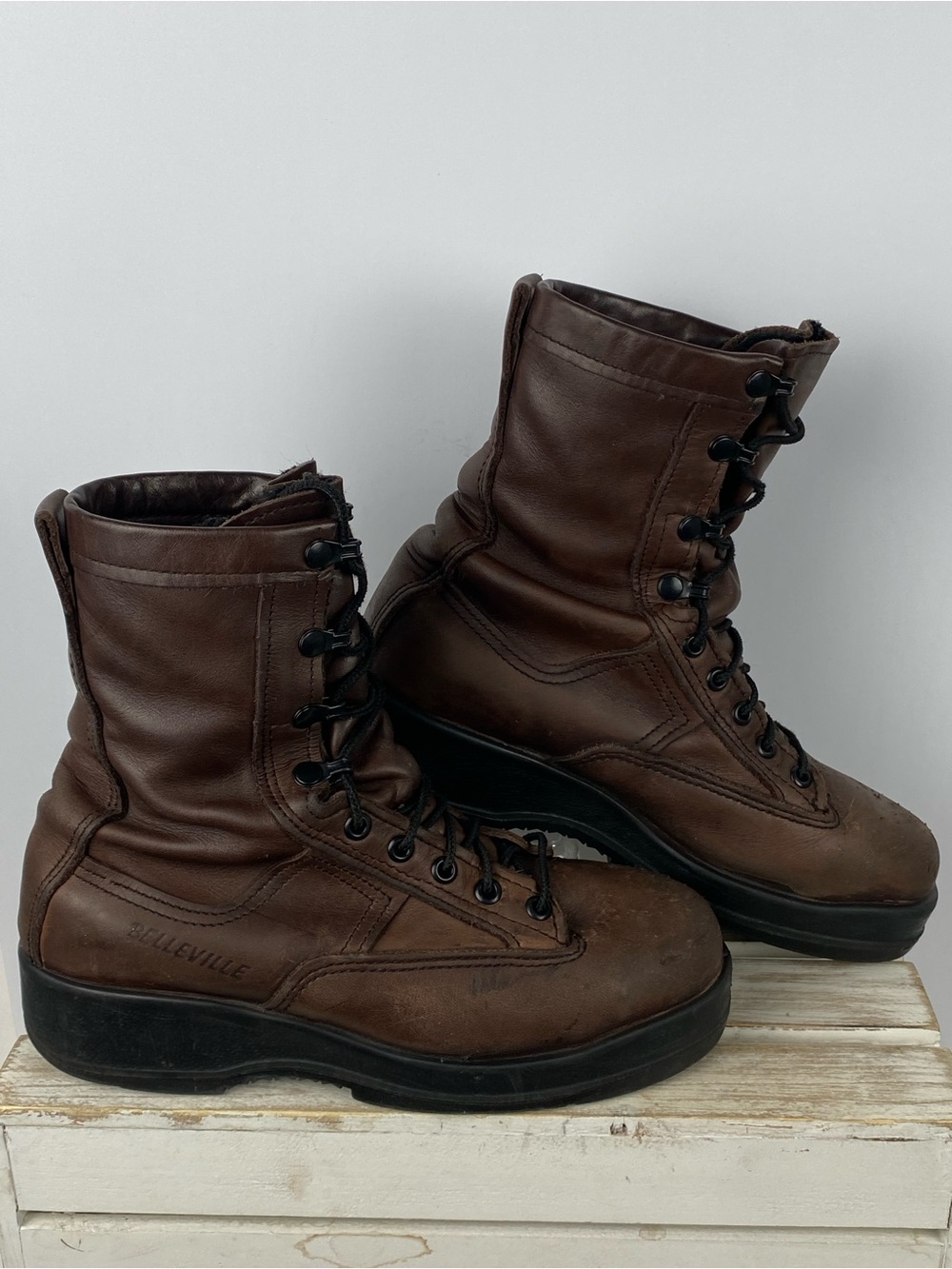 Belleville brown leather steel toe flight combat boots unisex Men 5.5W Women7.5W - Picture 2 of 16